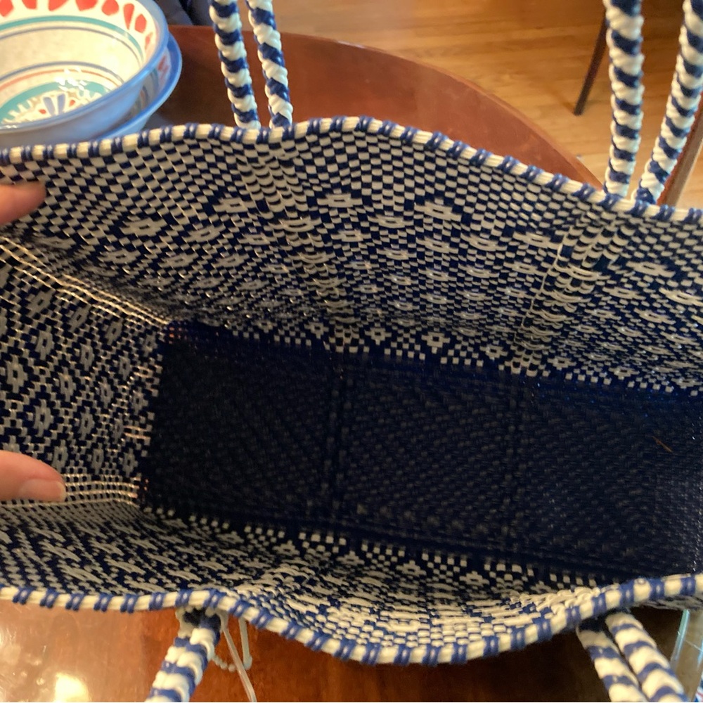Woven Navy and White Tote Bag - Casual Everyday Carry - Picture 4 of 5